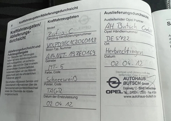 Opel Zafira cena 43900 przebieg: 105000, rok produkcji 2012 z Świecie małe 742